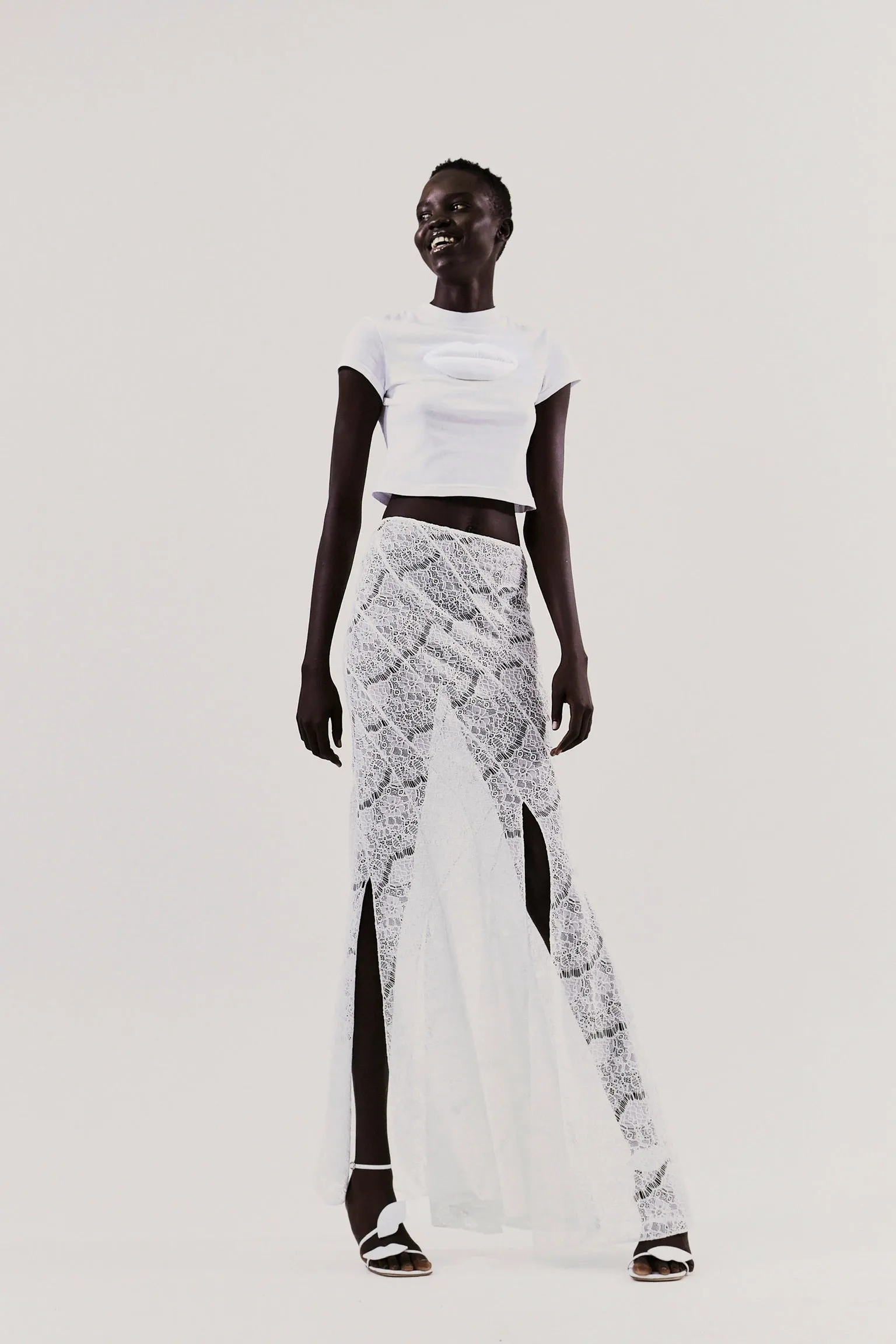 Lace Twisted Maxi Skirt White