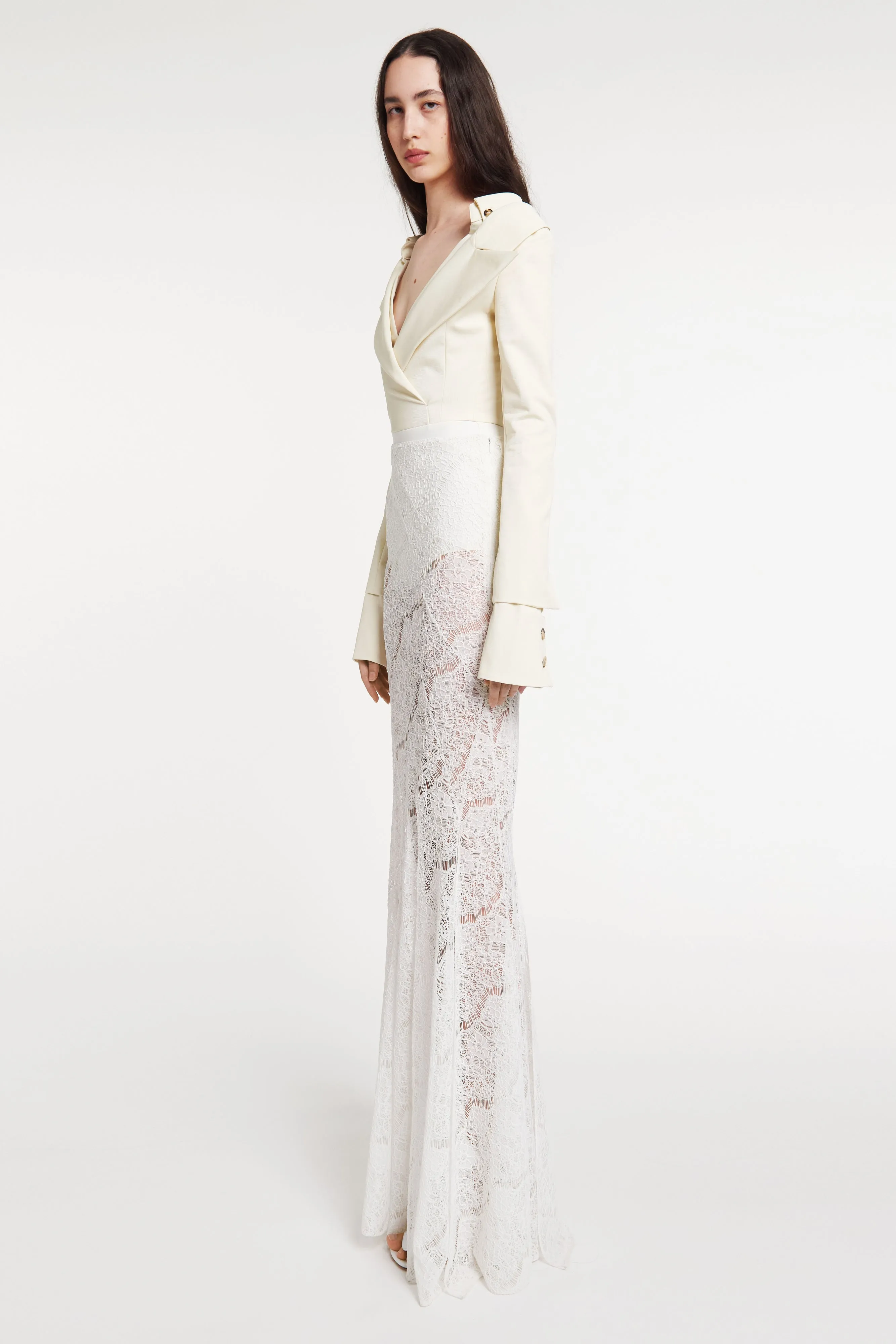 Lace Twisted Maxi Skirt White