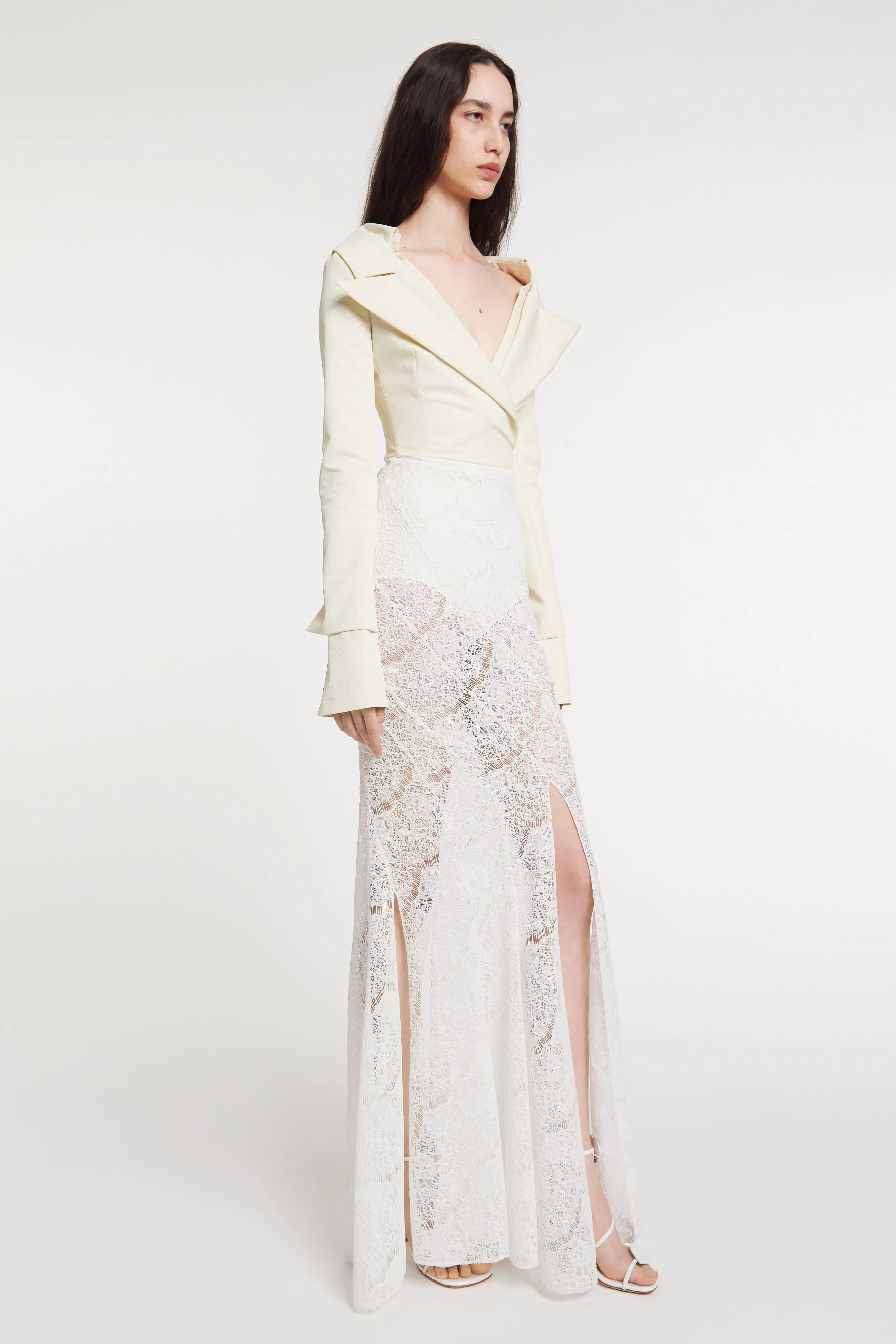 Lace Twisted Maxi Skirt White