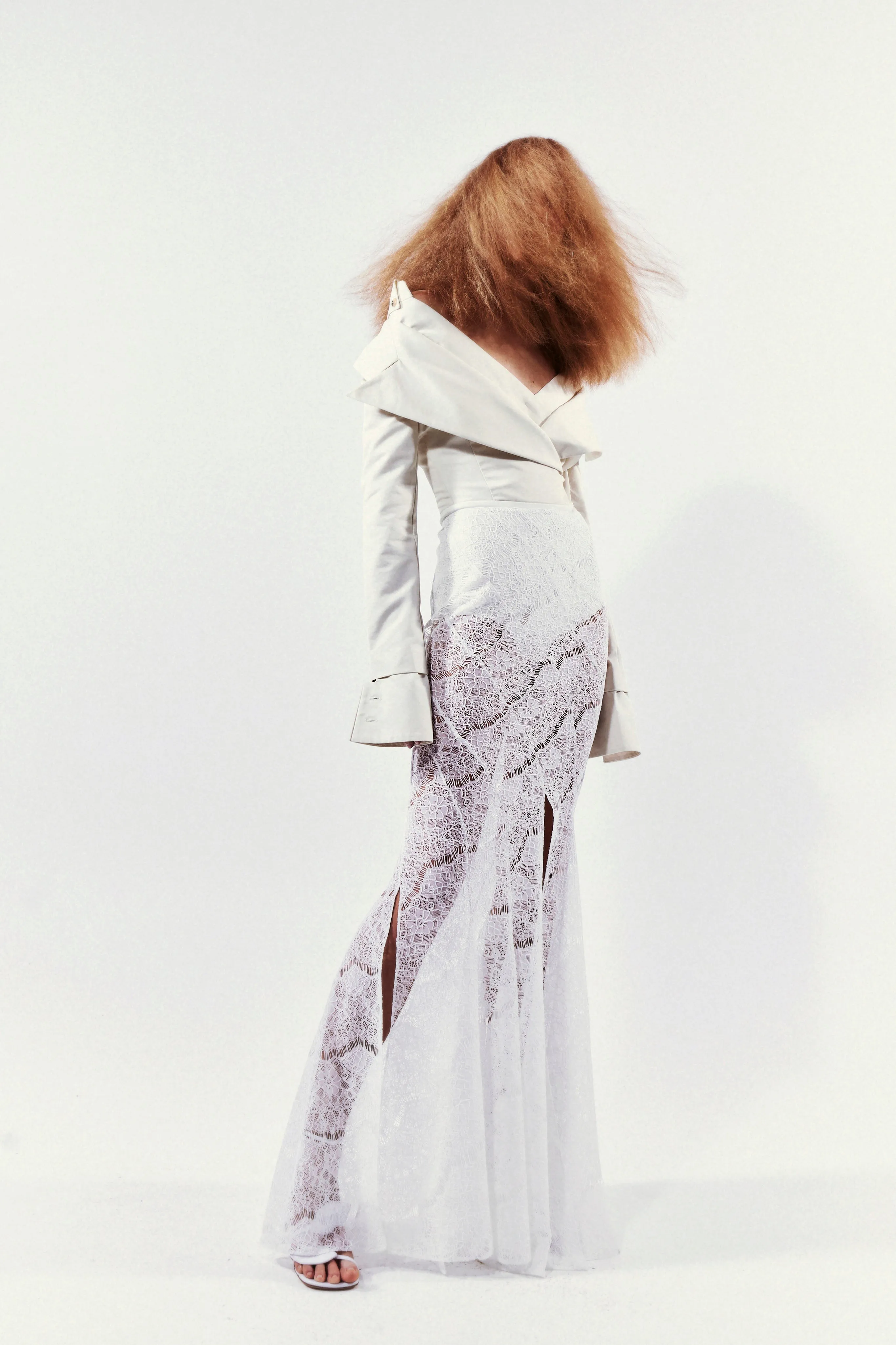 Lace Twisted Maxi Skirt White