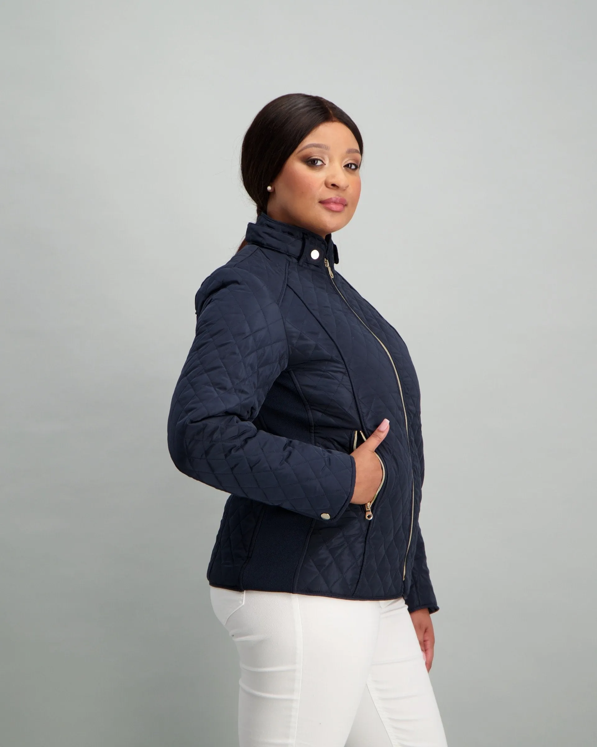 Ladies Quilted Puffer Jacket - Navy