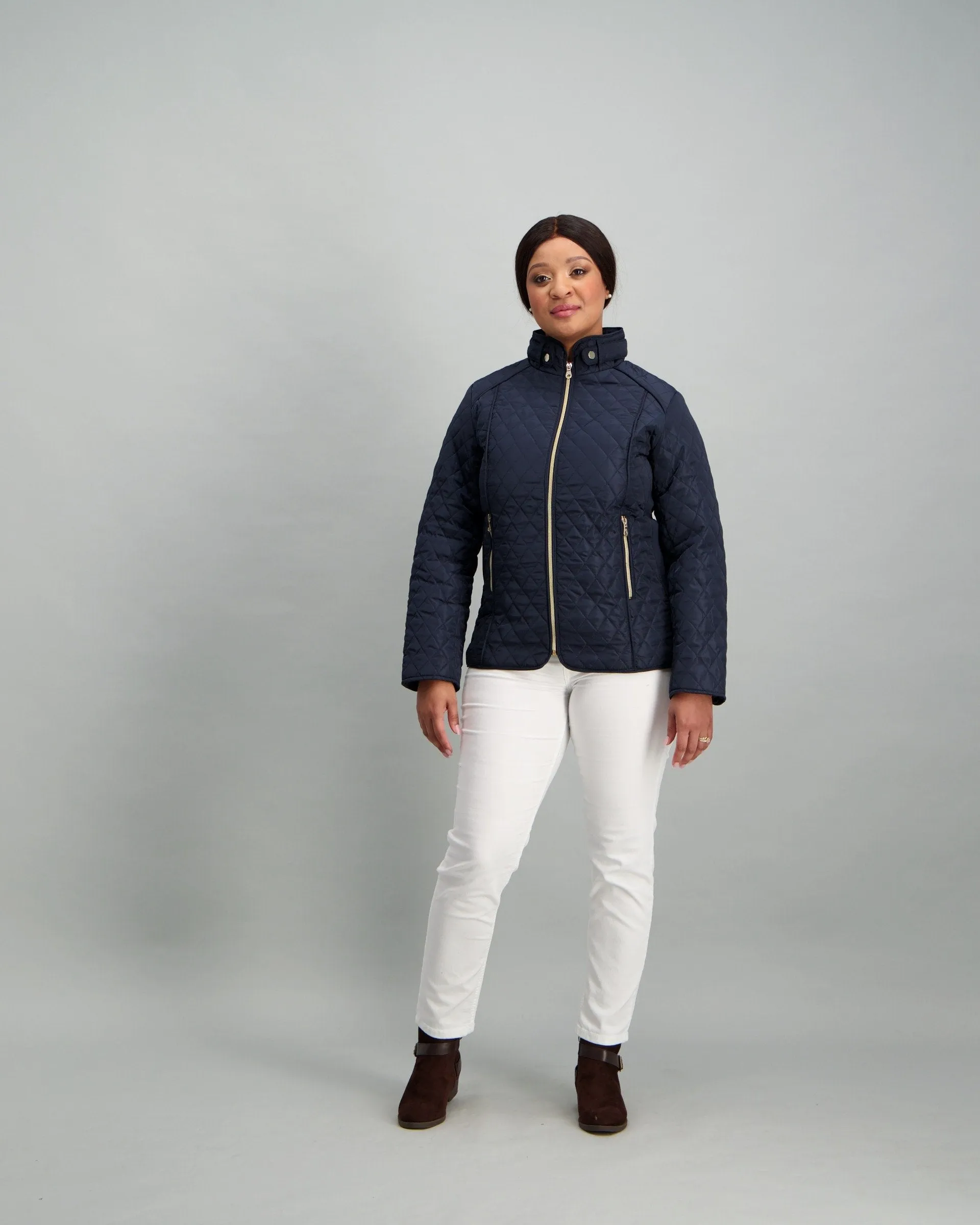 Ladies Quilted Puffer Jacket - Navy