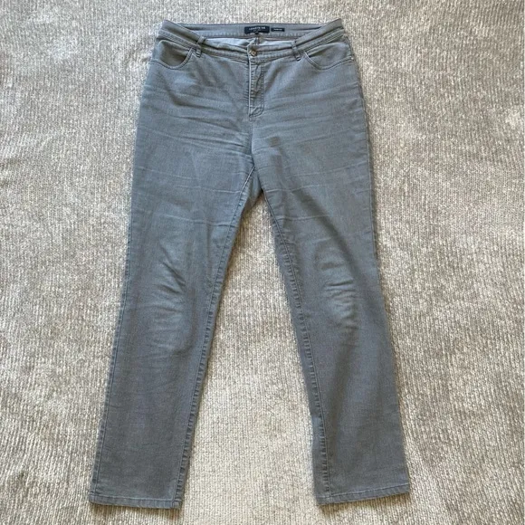 Lafayette 148 Thompson Slim Straight Grey Stretch Jeans Size 10