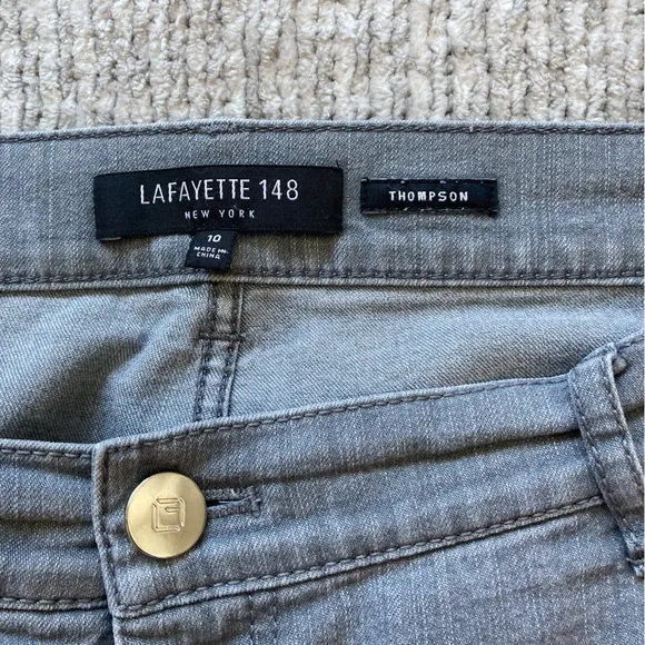 Lafayette 148 Thompson Slim Straight Grey Stretch Jeans Size 10