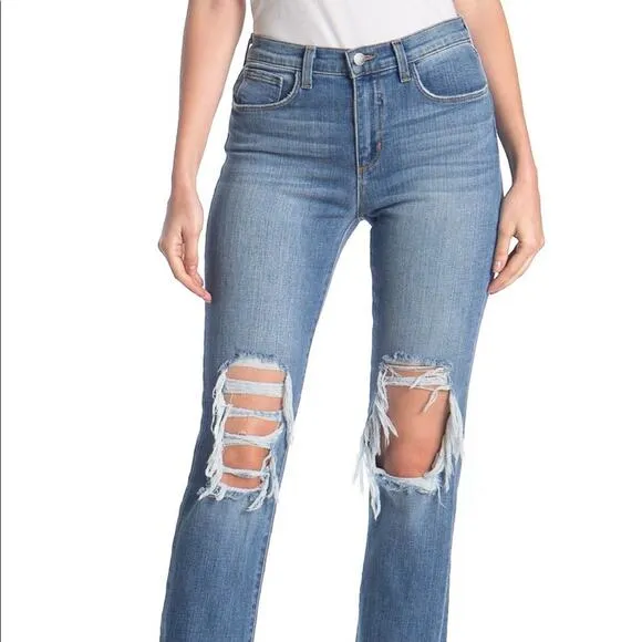 L’agence Daria High Rise Distressed Cropped Straight Jeans Size 24