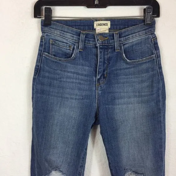 L’agence Daria High Rise Distressed Cropped Straight Jeans Size 24