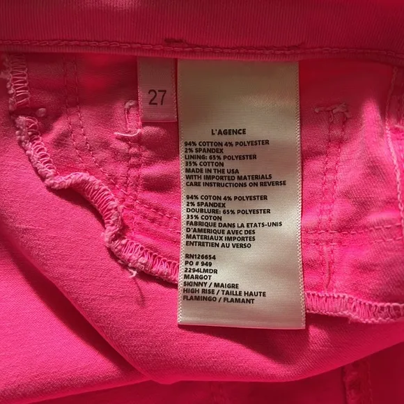 L’Agence Margot Mid Rise Cropped Raw Hem Jean SHORTS in Flamingo Pink Size: 27