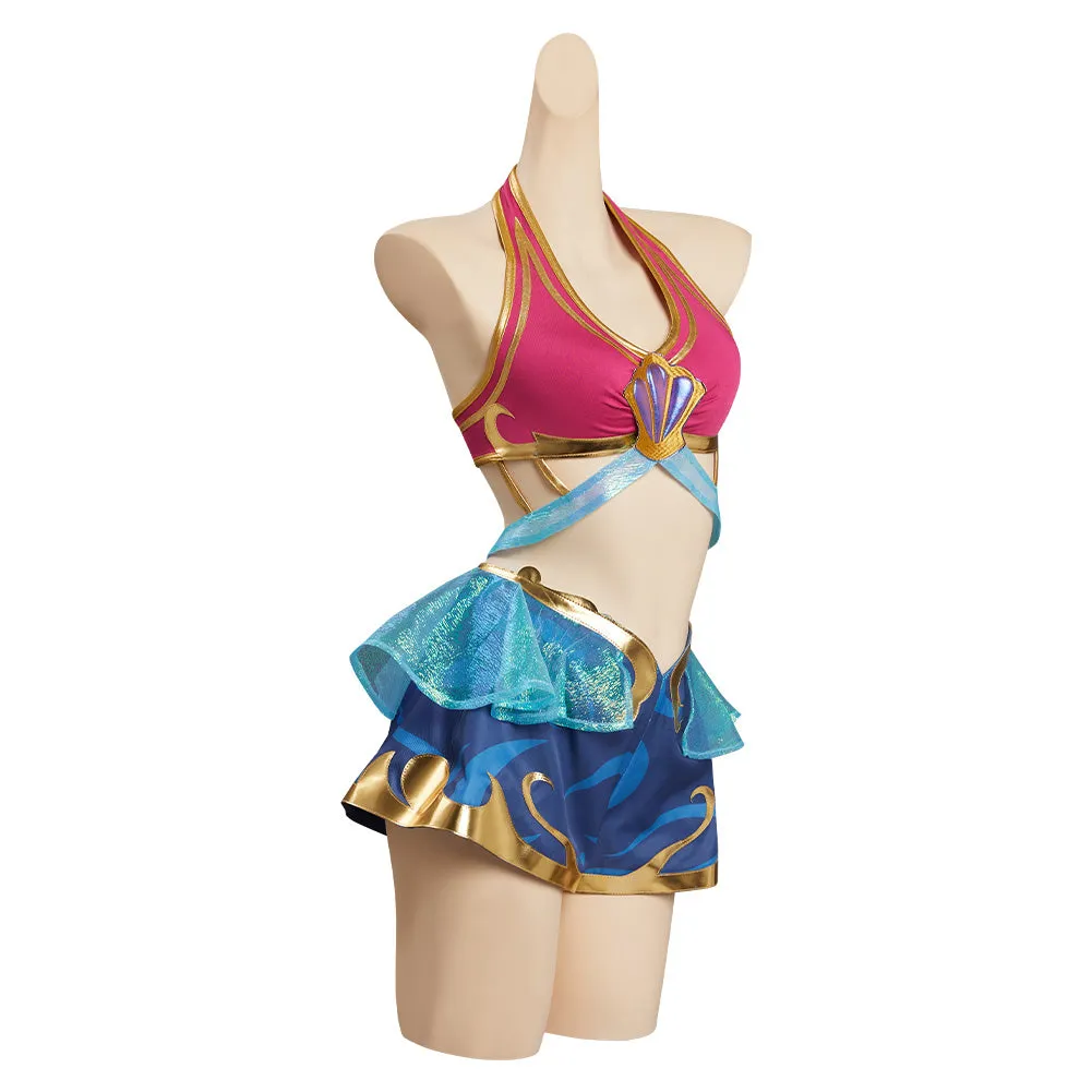 League of Legends LoL Seraphine Song of Ocean Skin Swimsuit Cosplay Costume Bikini Top Shorts Outfits Halloween Carnival Suit