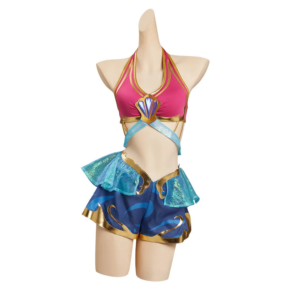 League of Legends LoL Seraphine Song of Ocean Skin Swimsuit Cosplay Costume Bikini Top Shorts Outfits Halloween Carnival Suit