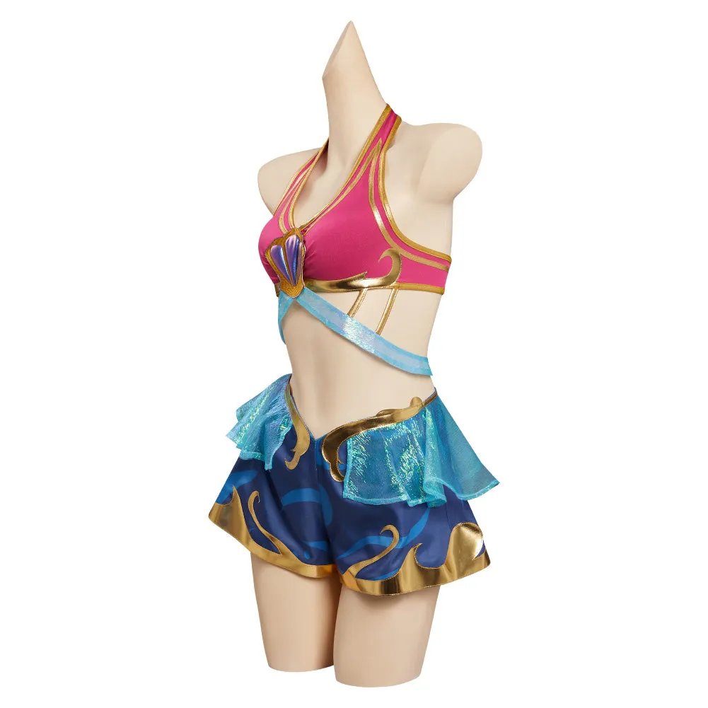 League of Legends LoL Seraphine Song of Ocean Skin Swimsuit Cosplay Costume Bikini Top Shorts Outfits Halloween Carnival Suit
