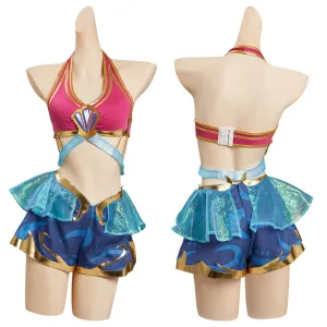 League of Legends LoL Seraphine Song of Ocean Skin Swimsuit Cosplay Costume Bikini Top Shorts Outfits Halloween Carnival Suit