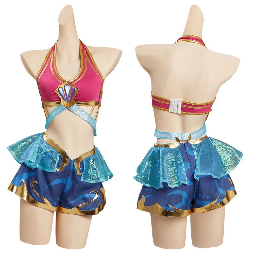 League of Legends LoL Seraphine Song of Ocean Skin Swimsuit Cosplay Costume Bikini Top Shorts Outfits Halloween Carnival Suit