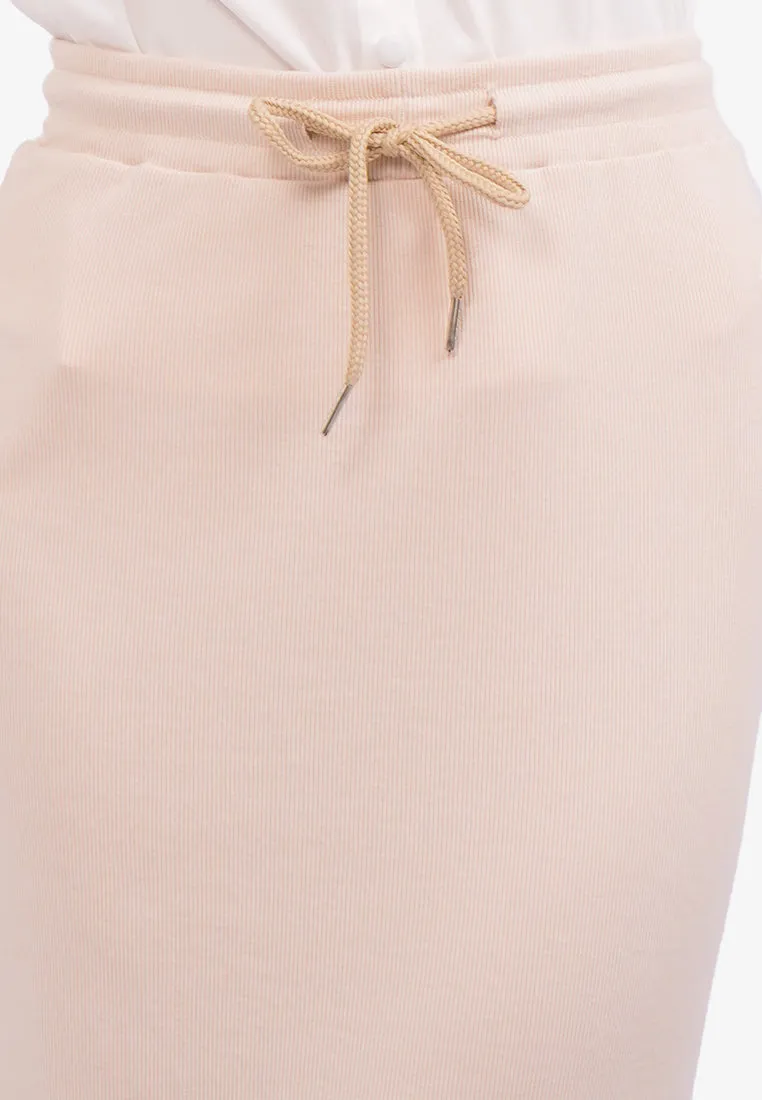 Lettuce Midi Skirt with Slit Beige