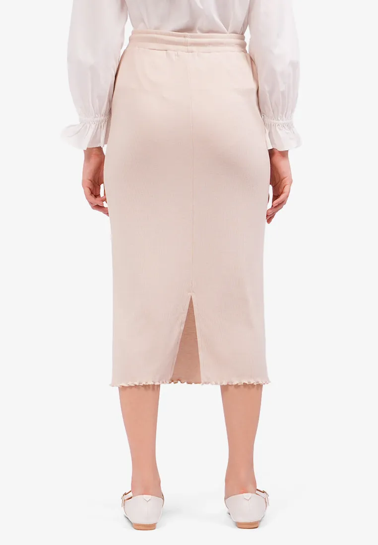 Lettuce Midi Skirt with Slit Beige