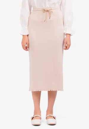 Lettuce Midi Skirt with Slit Beige