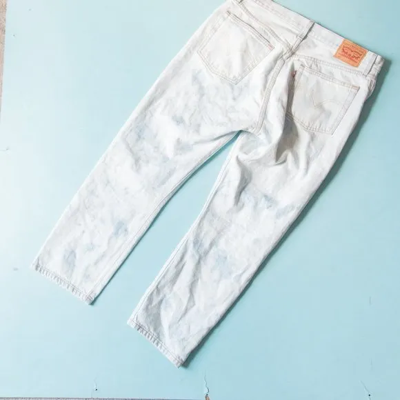 Levi's 501 Original Fit Red Tab Cropped Straight Leg Bleach Wash Jeans Size W 31