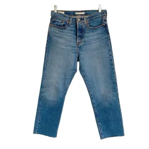Levi’s Premium Wedgie Straight High Waist button fly cropped raw hem jeans sz 28