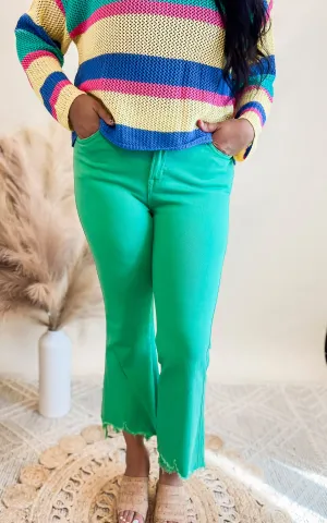 Light Green High Rise Crop Flare Denim Jean | MICA