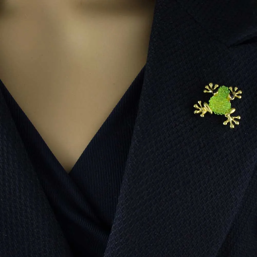 Little Light Green Acrylic Frog with Black Eyes Lapel Pin - SPA022