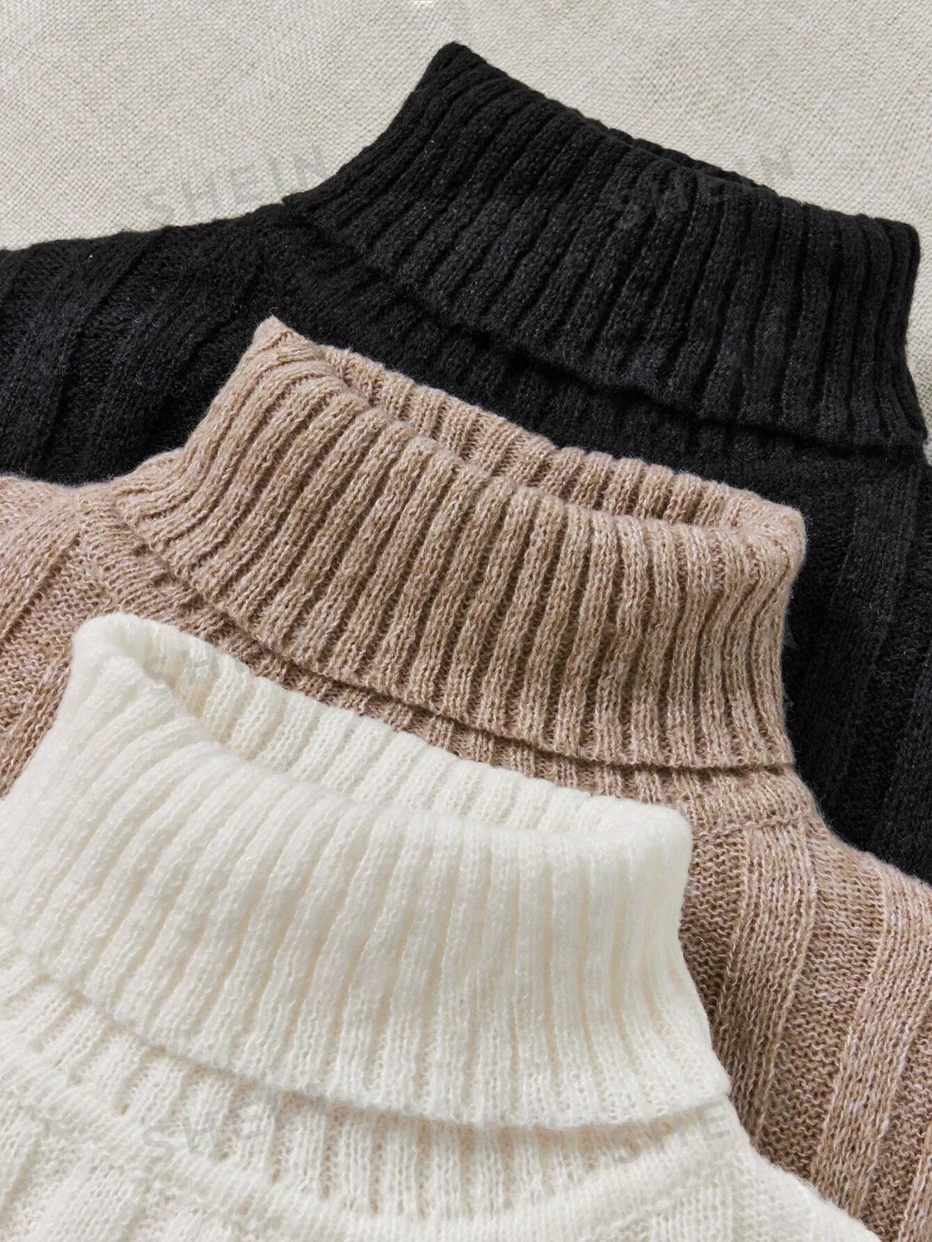 LUNE 3pcs/Set Turtleneck Ribbed Fashionable All-Match Pullover Sweaters For Women, Autumn/Winter