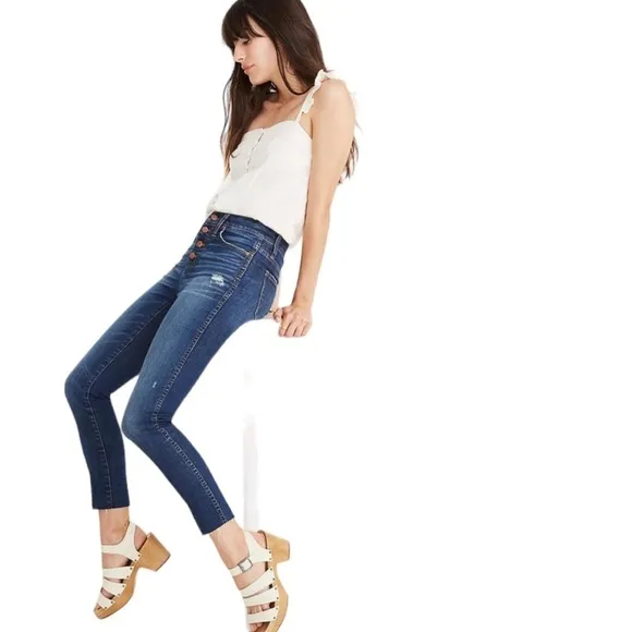 Madewell 10” High Rise Skinny Crop Jeans Button Front Women’s Size 28 Blue