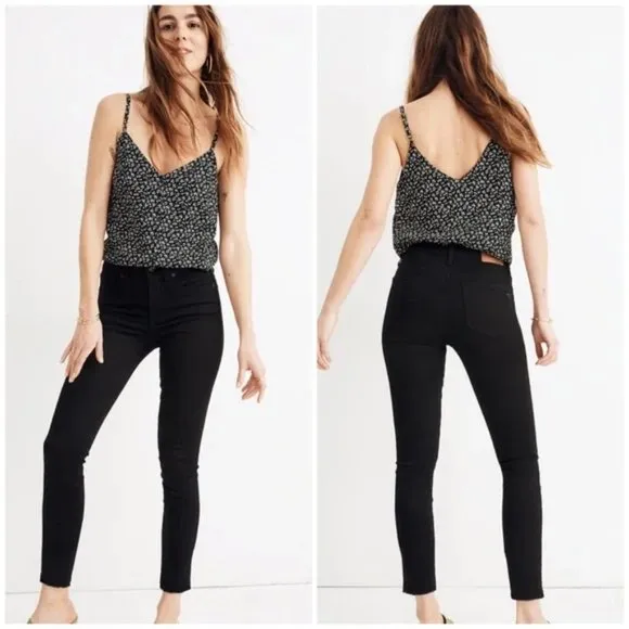 Madewell 9&quot; High Rise Skinny Crop in ISKO Stay Black Raw Hem Edition Size 24