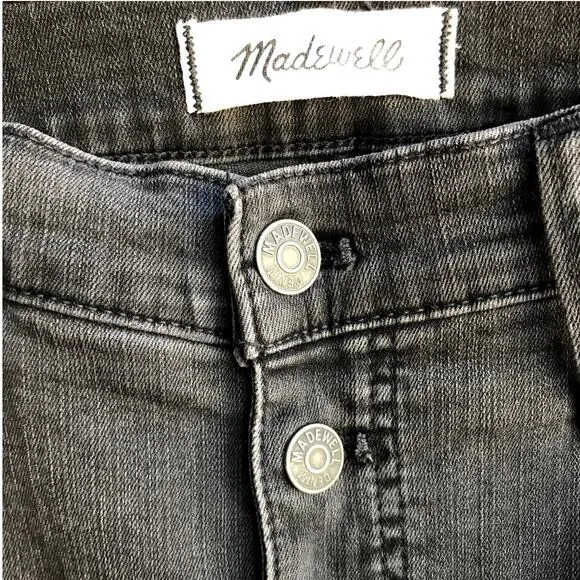 Madewell Cali Demi Boot Jeans in Black Wash Hi Waist Button Fly Cropped size 32
