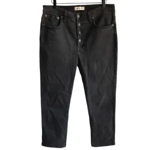 Madewell Cali Demi Boot Jeans in Black Wash Hi Waist Button Fly Cropped size 32