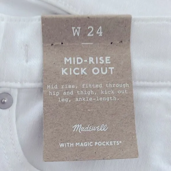 Madewell NWT Mid Rise Kick Out Crop Jeans Size 24 in Pure White