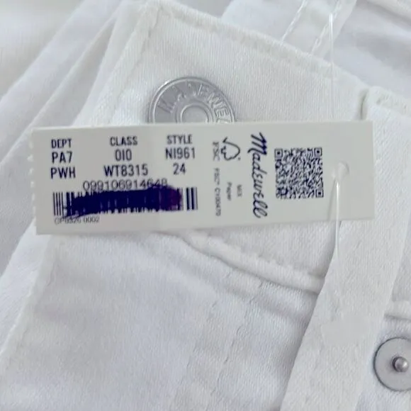 Madewell NWT Mid Rise Kick Out Crop Jeans Size 24 in Pure White