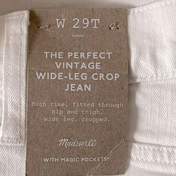 Madewell NWT Tall Perfect Vintage Wide Leg Crop Jeans Size 29T Tile White