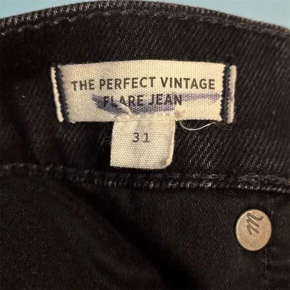 Madewell Women's Flare Jeans Size 31 Black High-Rise Raw Hem Denim