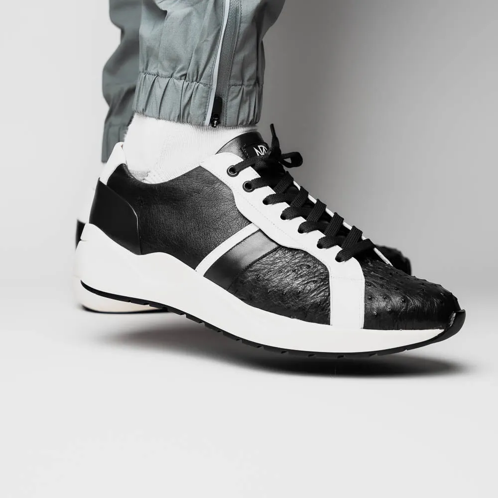 Marco Di Milano Lyon II in Black / White Ostrich Quill & Calfskin Sneakers