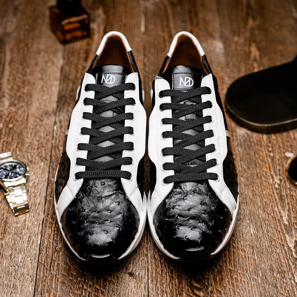 Marco Di Milano Lyon II in Black / White Ostrich Quill & Calfskin Sneakers