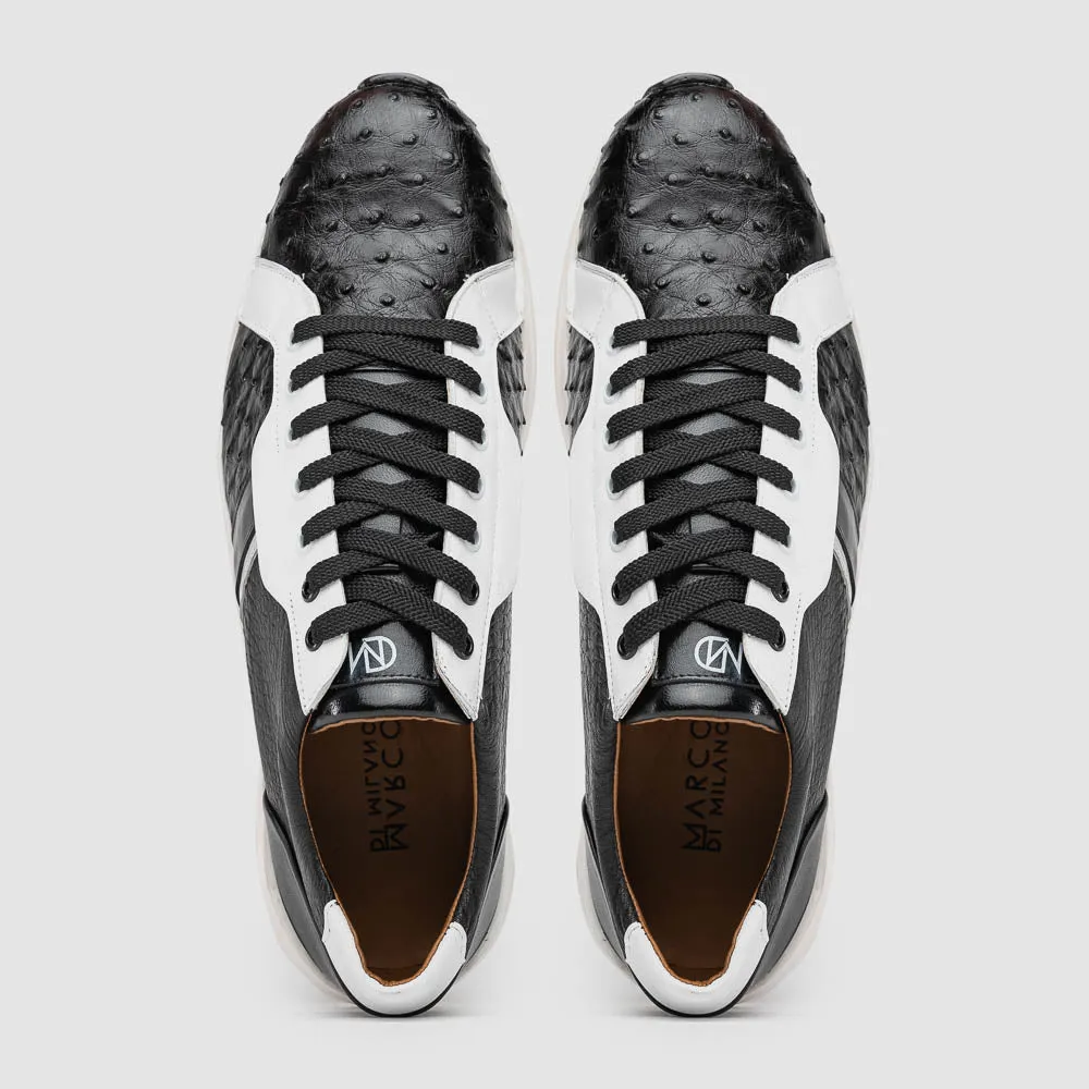 Marco Di Milano Lyon II in Black / White Ostrich Quill & Calfskin Sneakers
