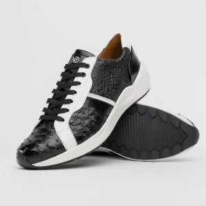 Marco Di Milano Lyon II in Black / White Ostrich Quill & Calfskin Sneakers
