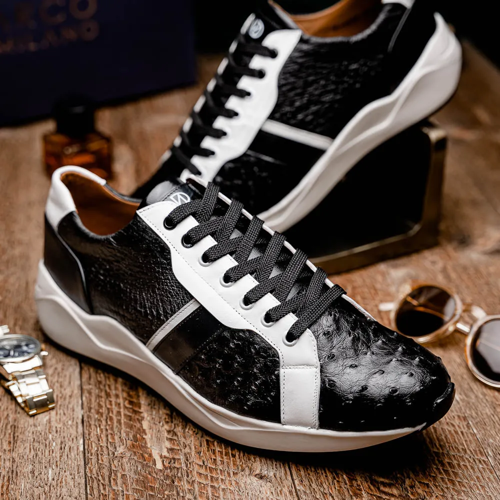 Marco Di Milano Lyon II in Black / White Ostrich Quill & Calfskin Sneakers