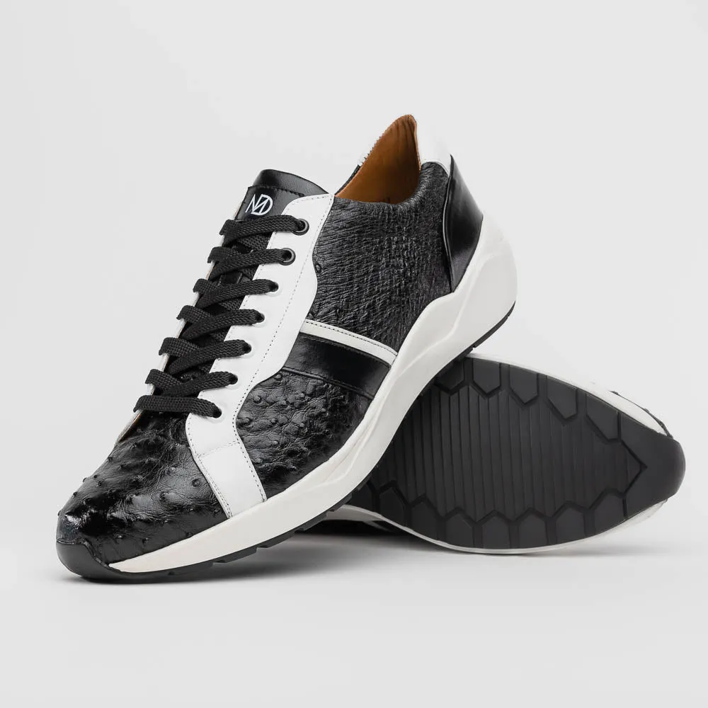 Marco Di Milano Lyon II in Black / White Ostrich Quill & Calfskin Sneakers