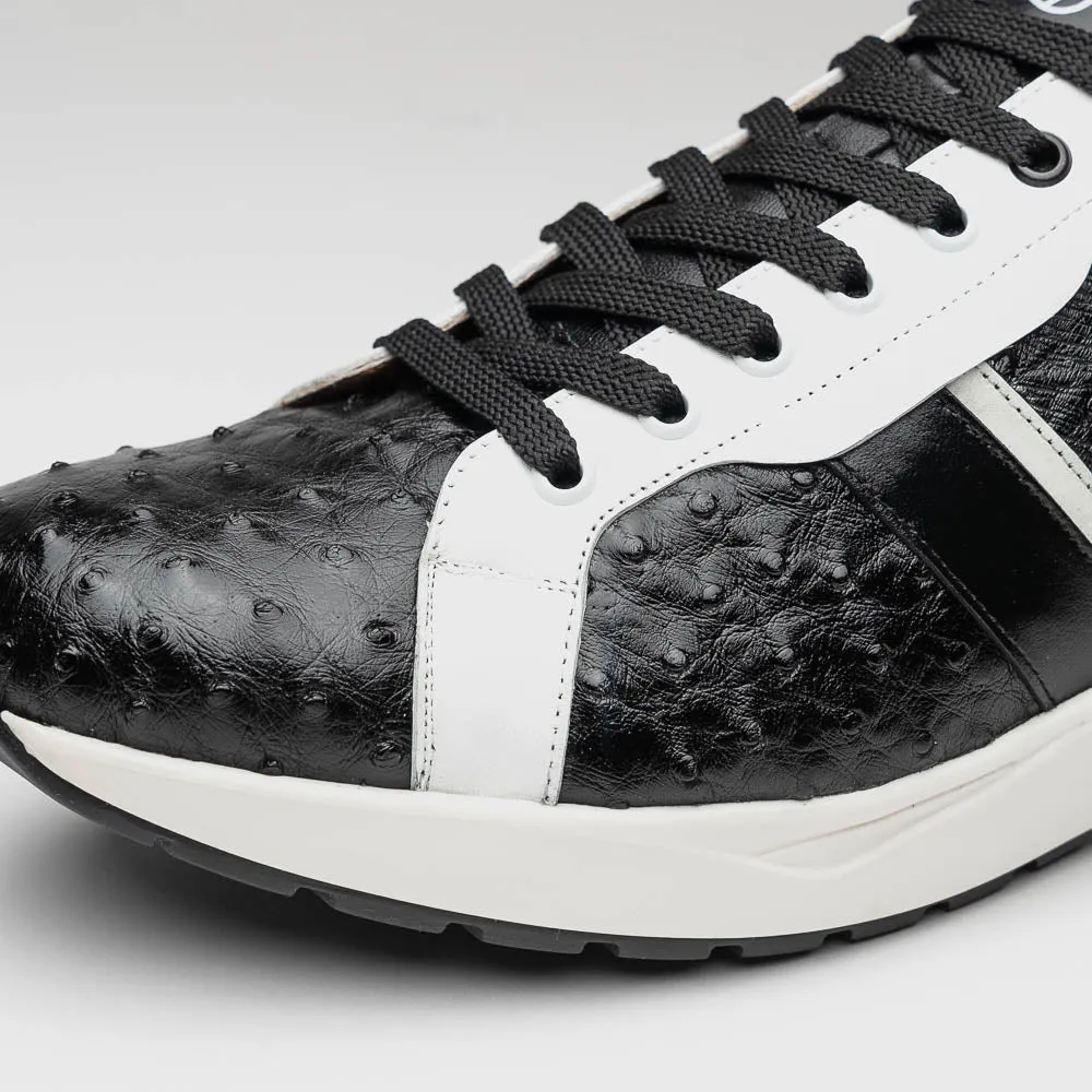 Marco Di Milano Lyon II in Black / White Ostrich Quill & Calfskin Sneakers