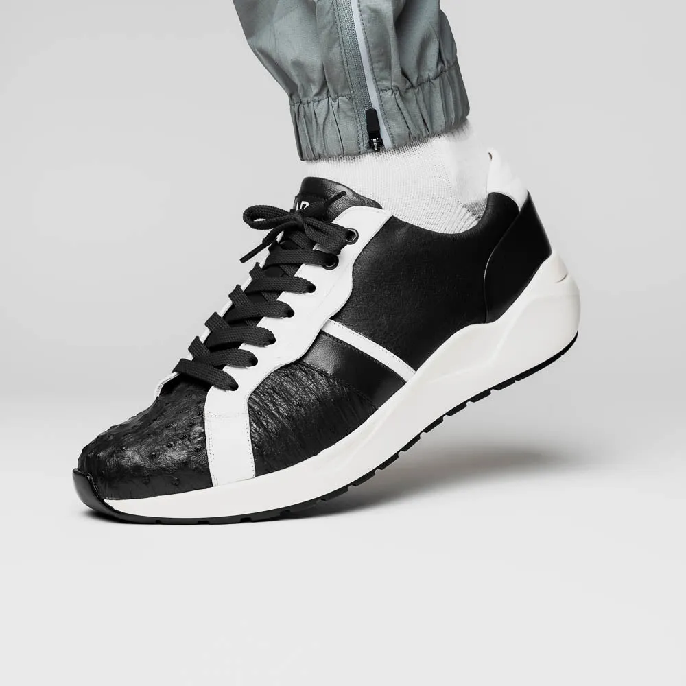 Marco Di Milano Lyon II in Black / White Ostrich Quill & Calfskin Sneakers