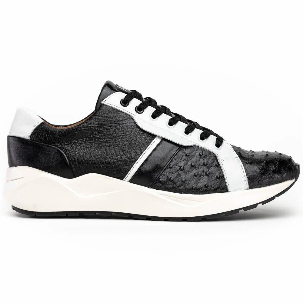 Marco Di Milano Lyon II in Black / White Ostrich Quill & Calfskin Sneakers