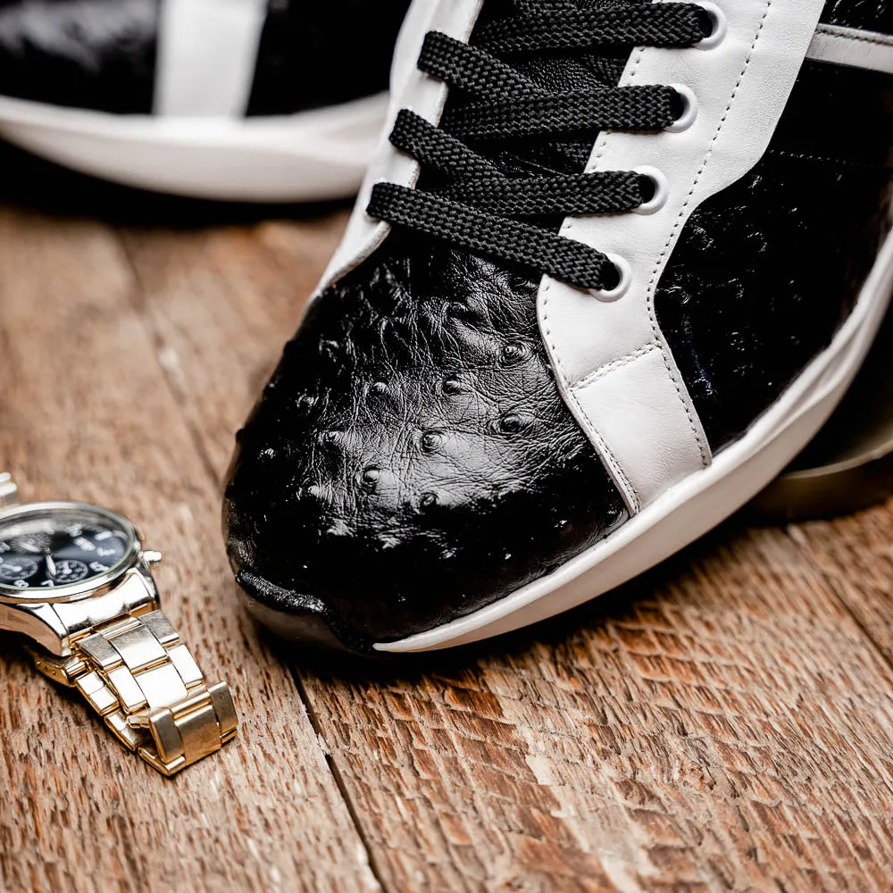 Marco Di Milano Lyon II in Black / White Ostrich Quill & Calfskin Sneakers