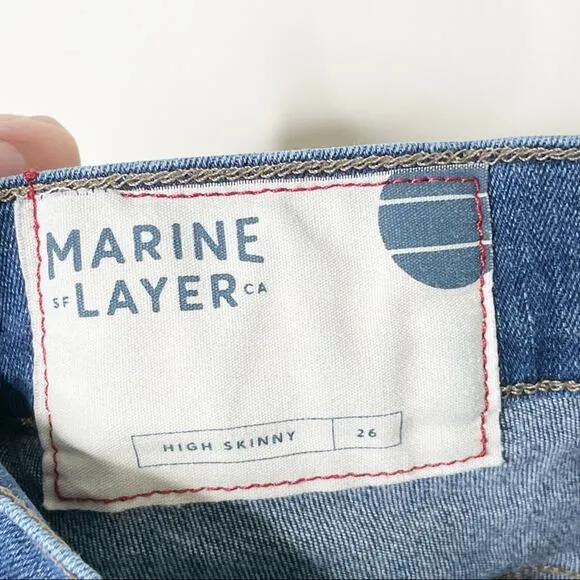 Marine Layer High Rise Skinny Distressed Cropped Jeans Medium Wash Size 26