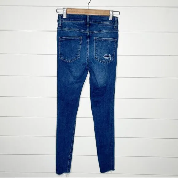 Marine Layer High Rise Skinny Distressed Cropped Jeans Medium Wash Size 26