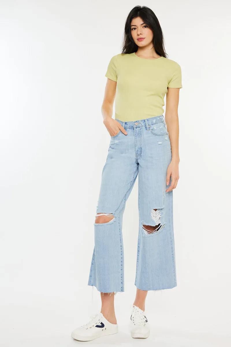 Mariyah Ultra High Rise Cropped  Wide Leg Jeans