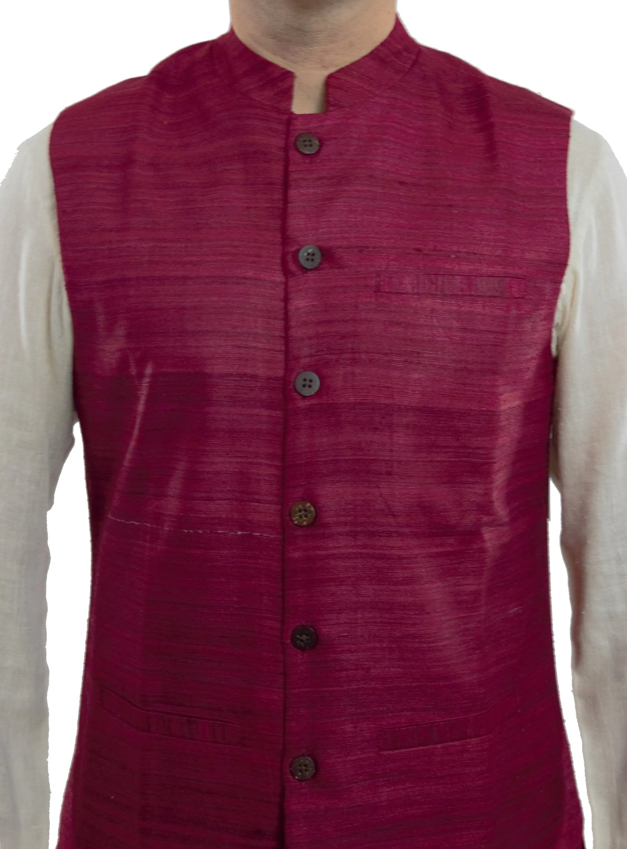 Maroon Color Tussar Ghicha Silk Nehru Jacket Bandhgala Waistcoat Bandi