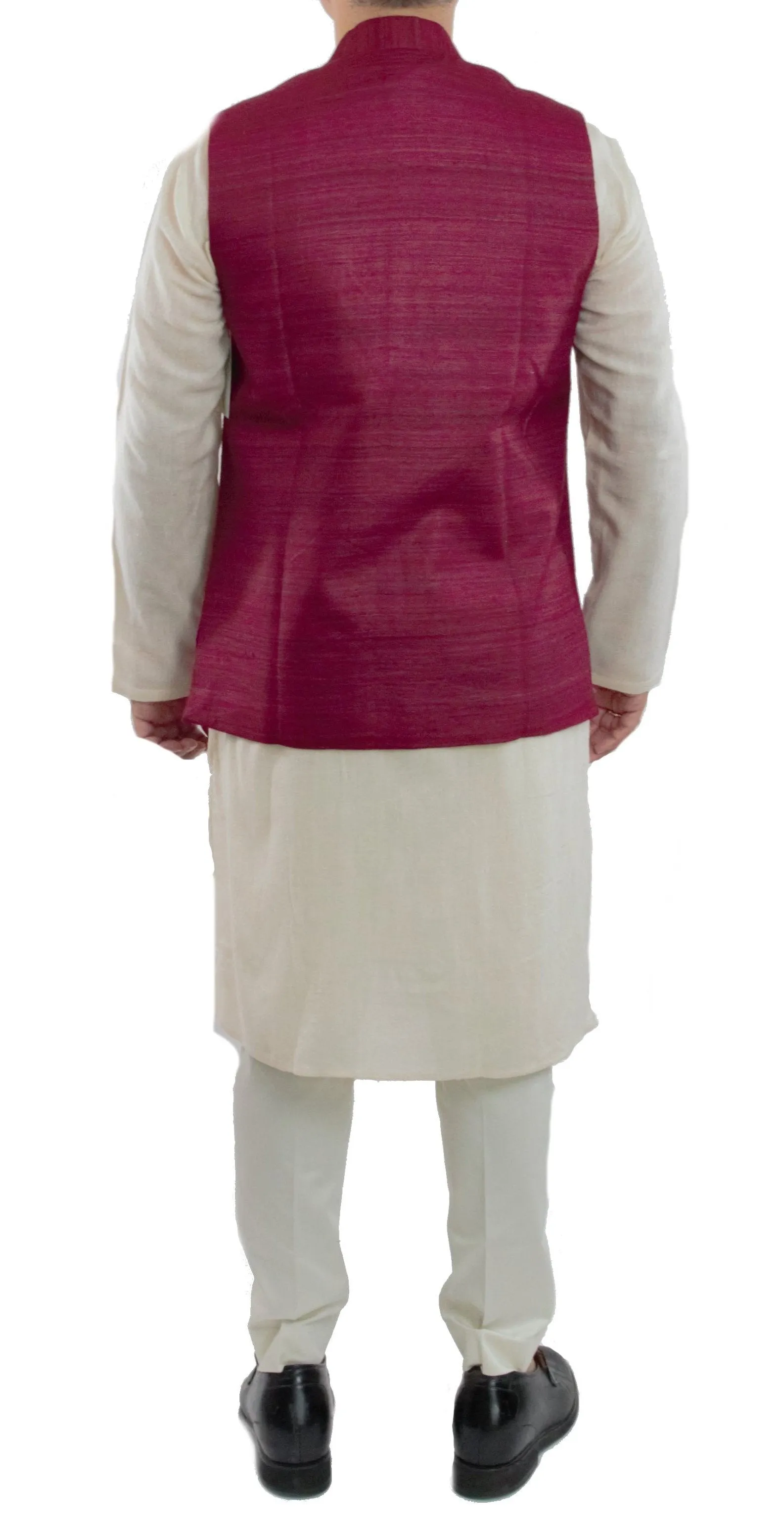 Maroon Color Tussar Ghicha Silk Nehru Jacket Bandhgala Waistcoat Bandi