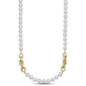 Mastoloni 14k Yellow Gold Freshwater Pearl and Textured Link Necklace