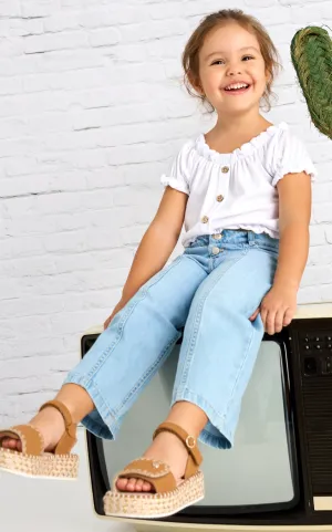 Mayoral Girl Light Denim Wide Leg Cropped Jeans