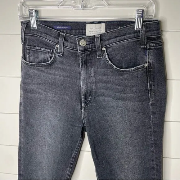 McGuire Valletta Straight Frayed Asymmetrical Hem Cropped Jeans Black Wash Sz 28